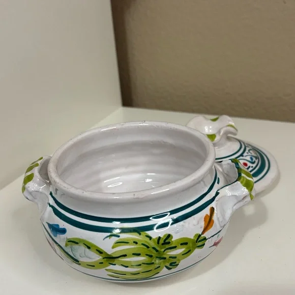 Hand Painted Ceramic Sugar Bowl with Lid Mediterranean Style - Picture 3 of 4